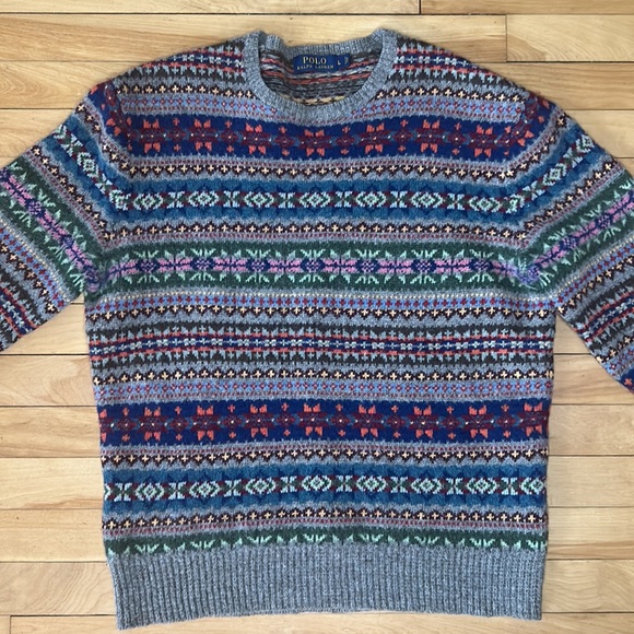 Men's Polo Ralph Lauren Nordic Fair Isle Crewneck Wool Blend Sweater Size Large - Picture 2 of 9
